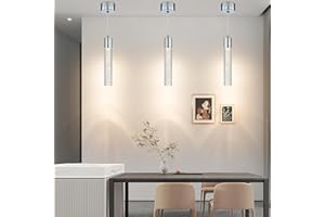 Mikeru Moderno Cilindro Lampadario A Sospensione, Faretti A Led Cob Per Soffitto, Lampada A Sospensione Per Bancone (Cromo-DQP, 2-Pack)