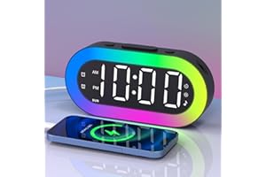 TE-RICH Kids Alarm Clock, Bedside Digital Clock with Colourful Night Light, USB Charging Port, Sound Machine, Dimmer, Small LED Clock for Bedroom, Gifts for Kids Boys Girls Teenagers Heavy Sleepers