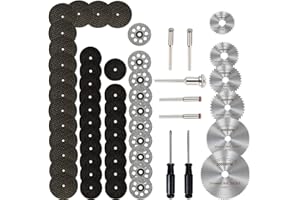 IELEK Cutting Wheel Discs for Dremel Rotary Tool 58pcs, Diamond HSS Circular Saw Blades Drill Wheels Kit with 1/8" Mandrels for Wood Plastic Metal Cutting