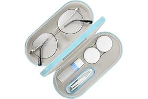 MoKo Double Eyeglass Case, Contact Lens Case with Mirror Tweezers Remover, 2 in 1 Double Sided Portable Contact Lens Box Holder Container Soak Storage Kit Sunglasses Pouch for Men & Women