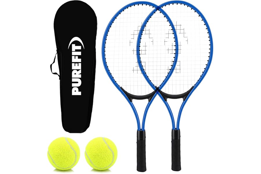 PUREFIT Tennis Racket Set for Adults & Beginners – Double Player Tennis Set with 2x Durable Rackets, 2x Tennis Balls & 1x Carry Bag - Lightweight One-Piece Frame & Comfortable Grip