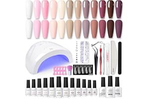 ‎BORN PRETTY BORN PERTTY 47PCS Gelnägel Starterset Nagelset Nudefarben Weiß Rosa 48W UV LED Lampe UV Nagellack Set mit UV Lampe Shellac Set Starterset Top Coat Base Gel Gelnägel Starterset Maniküre Set Komplett