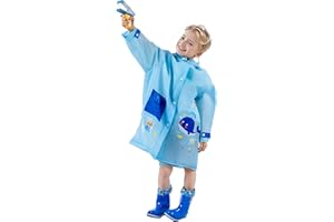 amo nenes Chubasquero Ligero Niños Niñas, Impermeable EVA Poncho de Lluvia Reutilizable con Funda para Mochila de Dibujos Animados, Deportivo, Unisex, 1-12 Años, S M L XL