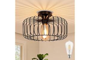 SERBASIC Black Modern Chandeliers Ceiling Lights with Bulb,Metal Cage Light Fixtures with E27 Base for Living Room,Kitchen,Dining Room,Bedroom,Farmhouse