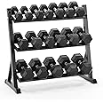 Equipped Gym - Hex Weights Dumbbells Set 2.5-50kg Pairs Options With Horizontal 3 Tier Rack Stand. Cast Iron Gym Weights Equipment For Home And Commercial Use For Both Men And Women
