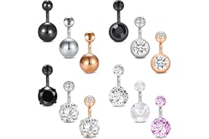 Mayhoop Anello con Ombelico Piercing Ombelico in Acciaio Inossidabile 14G 10mm 8-15Pezzi CZ Opale Ombelico Banana Piercing Corpo 6/8/10mm