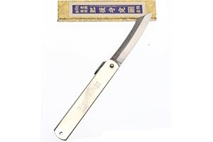 HIGO NO KAMI Higonokami Couteau Pliant de Poche Artisanal Japonais Zenkou Acier Carbone 55C et Manche Argent Couteau Estampillé Fait Main au Japon par Nagao Kanekoma HRC 58-59 (Lame 8,5 cm)