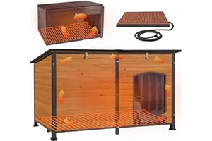 Aivituvin Extra Large Outdoor Dog House with Insulated Liner, Waterproof Heated 59'' Dog Kennel for Small Medium Large Dog with All-Around Iron Frame (Brown, XL)
