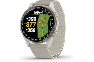 Garmin Approach® S50, Reloj GPS de Golf Inteligente, Pantalla AMOLED, características en el Campo, frecuencia cardíaca腕式, Bisel Dorado Crema Aluminio, Correa de Nailon