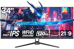 Gawfolk Moniteur UltraWide 34 Pouces IPS, écran PC Gaming 120 Hz DFHD (2560 × 1080 P), écran d'ordinateur sans Cadre 21:9 avec FreeSync, HDMI, DisplayPort, VESA 75 × 75 mm, Noir