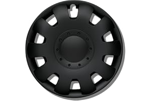 KUGLO Enjoliveurs Noirs Mat 17 Pouces - Lot de 4 enjoliveurs de 13 à 16 Pouces - Neptun pour la Plupart des Marques de Voitures et Jantes en Acier - Enjoliveurs Noirs ou argentés