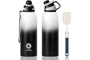Fjbottle Stainless Steel Water Bottle 600ml/800ml/1L/1.5L with Magnetic Lid, BPA Free Insulated Water Bottle, Sports Metal Hot&Cold Drinks Vacuum Flask Leak-Proof for Gym, Work, Travel
