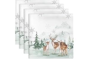 Arquiel Servilletas De Invierno Ciervo Bosque Navidad Tela Hoja De Cocina, Servilletas De 4 Algodón Suaves CóModas Lavables Reutilizables para Cenas Familiares Fiestas Bodas Regalo 45x45cm