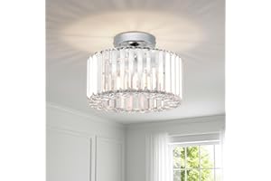 ANWIO Plafonnier en Cristal Argent, Lustre Salon Moderne E27, Luminaire Intérieur Ø265mm, Luster Led Chambre, Salle à Manger, Cuisine