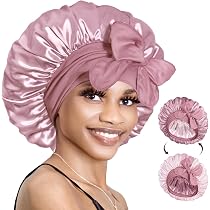Seidenhaube Zum Schlafen – Doppelseitig, Verstellbar, Aus Satin-Polyester, Für Locken & Glatte Haare