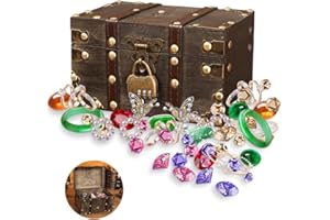 FENGQ Cofre del tesoro de madera, cofre del tesoro de madera vintage, cofre del tesoro con candado, cofre del tesoro con cerradura de combinación, adecuado para guardar y decorar, 18 x 11,5 x 10,5 cm