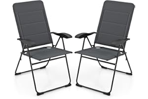 ‎COSTWAY COSTWAY 2er Set Gartenstühle, Klappstühle mit 7-Fach Verstellbarer Rückenlehne, klappbare Balkonstühle, Hochlehne, atmungsaktiv, gepolstert, Outdoor-Stühle für Garten, Terrasse, Hinterhof, Grau