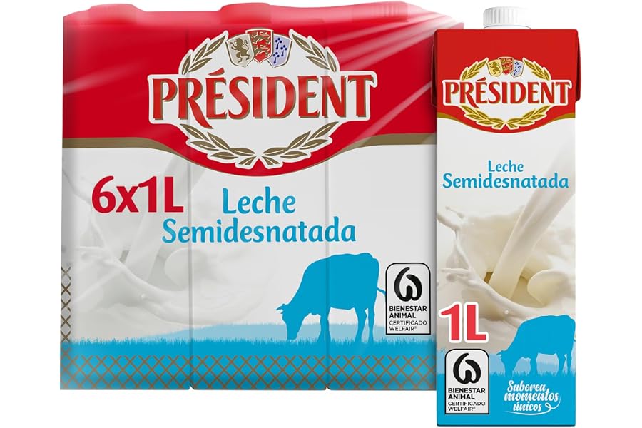 Président - Leche Semidesnatada de Bienestar Animal - Brik UHT Pack 6 x 1L