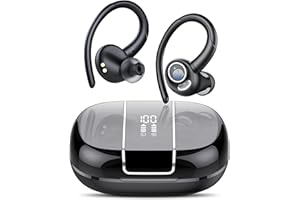 Csasan Auriculares Inalambricos Deportivos, Auriculares Bluetooth 5.3 con HD Micrófono, 48H de Reproducción HiFi Estéreo Cascos Inalambricos con Pantalla LED, Auriculares Impermeables Running, Negro