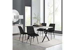 TUKAILAI Essgruppen Esstisch mit 4 Stühlen Set,Rechteckiger Küchentisch Holz mit X-förmige Metallbeine und 4er Set Samt Esszimmerstühl Schwarz für Küche Esszimmer Wohnzimmer (Tisch 140cm Grau)