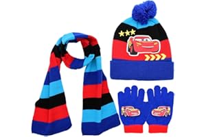 KSOPSDEY SpiderMan Mickey Mcqueen Invernali Sciarpa Set 3PCS Cappello Invernale Sciarpa Guanti Cappello a Maglia Con Adorabile Pompon Soffice, Set per Bambini per Regali Invernali Delle Ragazze