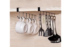 EigPluy 2pcs Tazas Vasos de Vino de Almacenamiento Ganchos Utensilios de Cocina Lazos Cinturones y Bufanda Colgando Gancho Soporte de Rack Debajo del Gabinete Armario sin Perforación,Negro