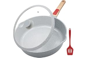 AIKENBBKK Poêle à Frire en Céramique avec Couvercle, Poêle 28 cm avec Antiadhésive Revêtement Céramique- Poignée Amovible- Résistant au four et & lave vaisselle- Bleu