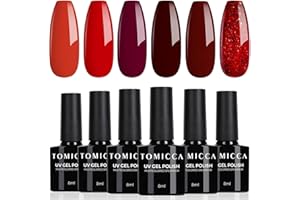 TOMICCA Vernis Semi Permanent Rouge et Rouge Pailleté Kit, 6 Couleurs Vernis Gel UV Semi Permanent Kit, Vernis à Ongles Gel Nail Polish UV LED Soak Off Manucure Nail Art Kit, 8ML