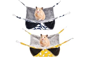 olyee 2 Pack Rat Cage Hammocks, Pet Ferret Double-Layer Hanging Bed for Small Animals Guinea Pig Cage Accessories Bedding, Warm Hammock for Parrot Squirrel Hamster Rat Playing Sleeping(Blue+Yellow)