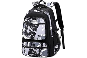 Amythe Zaino Scuola Media e Superiore per Ragazzi: Stile Casual e alla Moda per Adolescenti dai 10 Anni in su, Zainetto Porta PC Grande Nero in Nylon Impermeabile