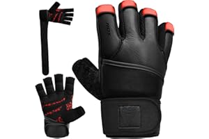 RDX Guanti Palestra Sollevamento Pesi Fitness, Maya Hide Pelle, 50CM Lunghi Polso, Antiscivolo Imbottito Presa Protezione Gloves, Bodybuilding Powerlifting Forza Allenamento Calisthenics, Uomo Donna