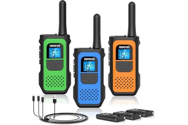 AWANFI Talkie Walkie Longue Portée Enfants Adultes 3 Pièces, Talkie-Walkie Rechargeable avec 16 Canaux Radio à 2 Voies Écran LCD, Walkie Talkie USB Type C avec VOX pour Jeu d'Aventure, Randonneé, Vélo