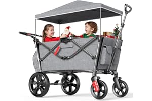 ‎EVER ADVANCED EVER ADVANCED Bollerwagen für 2 Kinder Faltbar mit Dach, Kinderwagen 2x5 Punkt Sicherheitsgurt mit Wickelrucksack, Bollerwagen mit Sitz, Handwagen Transportwagen, Ziehen & Schieben, Fußbremse