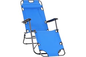 Outsunny Sonnenliege mit Kissen, Klappbare Strandliege, 2-Stufige Gartenliege, 2-in-1 Relaxliege, Metall + Oxfordstoff, Blau 135 x 60 x 89 cm