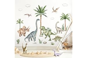 wondever Stickers Muraux Grand Dinosaure XXL Autocollants Muraux Mural Stickers Animaux Dino Palmier pour Chambre Bébé Garçon Salle de Jeux Bébé Pépinière (164 * 83cm)