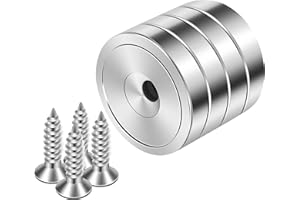 Neosmuk Lot de 4 aimants ronds avec trou - 50 kg - Pour le mur - Avec vis pour bois - Aimant en néodyme avec trou au milieu - Aimant plat de 32 mm