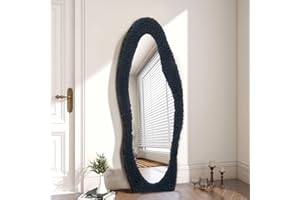 YOSHOOT Specchio a forma di onda, grande specchio da pavimento, con cornice in legno avvolta in flanella, grande da appendere o appoggiare (capelli di leone-grigio)