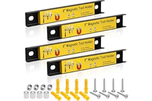 WOWLED 4 Pack 8 Inch Magnetic Tool Organisers, Heavy Duty Tool Magnet Bar Wall Mount Spanner Rack Organizer Magnetic Tool Holder, Screwdrivers Magnetic Tray Tool Storage Organiser Strip For Garage Workshop