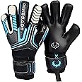 Renegade GK Vulcan Trident Goalie Gloves with Pro-Tek Finger Savers | 3.5+3mm Hyper Grip & 4mm Duratek | Black & Blue Soccer Goalkeeper Gloves (Size 8, Youth-Adult, Negative Cut, Level 3)