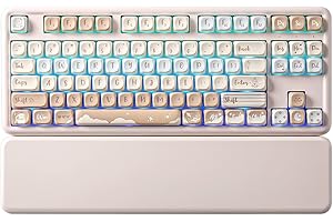 YUNZII B87 Teclado Mecánico Inalámbrico, QMK/Via Custom Teclado de Juego TKL Diseños,BT/2.4G/USB-C Teclado Enchufable En Caliente, Teclado RGB con Wrist Rest para Win/Mac (Butter, Cocoa Cream v2)