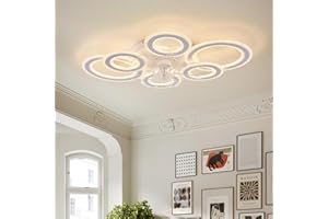 ‎YOLEDY YOLEDY Lampe mit Ventilator, Modern Kristall Deckenventilator mit Lampe und Fernbedienung Leise, 6 Geschwindigkeiten mit Timer, Reversibel DC Motor, Dimmbar, Ring Deckenventilator mit Licht, Weiß