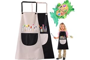 LYNBLY 2 Piezas Delantal Infantil Pintura, Niños Delantales con Bolsillo, Niños Artista Delantales, Delantales impermeables para pintar Niños Niñas, para Pintura Artística, Cocinar, Hornear, Jardinería