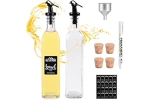 FNLLC Bouteille d'huile 2 pièces,bouteille en verre 500ml,bouteilles de vinaigre et d'huile,verre de qualité alimentaire sans plomb avec étiquette,bouchon verseur d'huile,pour liqueurs et vinaigres