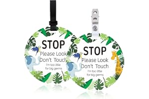 ORIGACH 2 Pack No Touching Baby Stroller Tag Set, Green Plants and Animals Pattern Stop Touching Baby Car Seat Sign with Hanging Straps and Clip, No Touch Baby Safety Sign for Newborn Baby Girl Boy