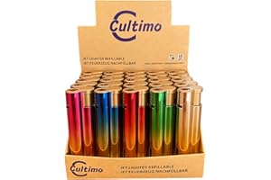 Clearfee Jet Flamme Sturmfeuerzeug | Windfest, Witterungsfest | Nachfüllbar | Elegant Gold Metallic Farben | Elektronik Jet Turbo Flamme Feuerzeug (Regenbogen, 25)