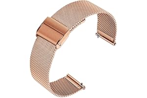 Lahviuu Bracelet de Montre Metal pour Homme Femme,Bracelet de Montre pour Montre Connectée et Montre Traditionnelle Dégagement Rapide Double Boucle 22mm Or rose
