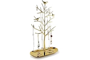 MORE&LESS Branch Jewellery Stand with Metal Tray Colour Luxury Tree Tower Hanging Storage Pieces for Rings Earrings Necklaces Bracelets Suitable for Living Room Bathroom Office etc.