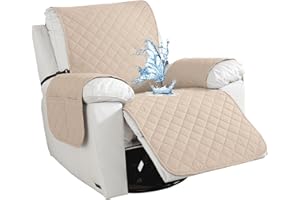 CYCMACO Impermeable Funda Sillon Reclinable 1 Asiento-X, Funda Sillon Reclinable con Bolsillos Laterales, Antideslizante, Antiarañazos, Universal, Fácil De Instalar Y Lavar, Beige