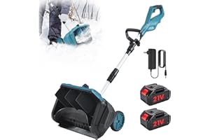VBOOLAS Akku Schneefräse für Makita Akku 18V, Elektrische Schneefräse mit 2x4.0 Ah Batterie, 35cm Arbeitsbreite, ±45° Verstellbare Wurfrichtung, Akku-Schneeschaufel mit Stützrädern und Batterieanzeige