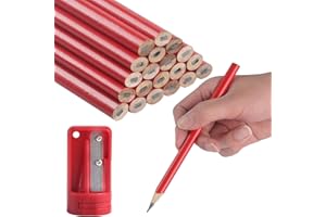 WANGLAOWU Pack de 20 Lápices de Obra, Lápices de Carpintero, Rojos, Set de Lápices para Trabajos de Madera incluye Sacapuntas, Herramienta de Marcado para Taller, Carpintería